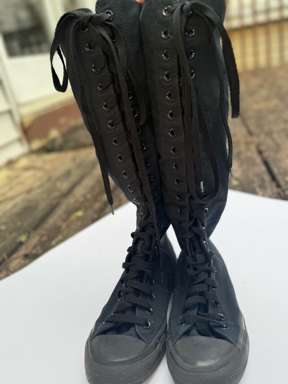 RARE Converse All Star Womens 8 Knee High Black Lace Up Zip Up Sneakers - Picture 11 of 11